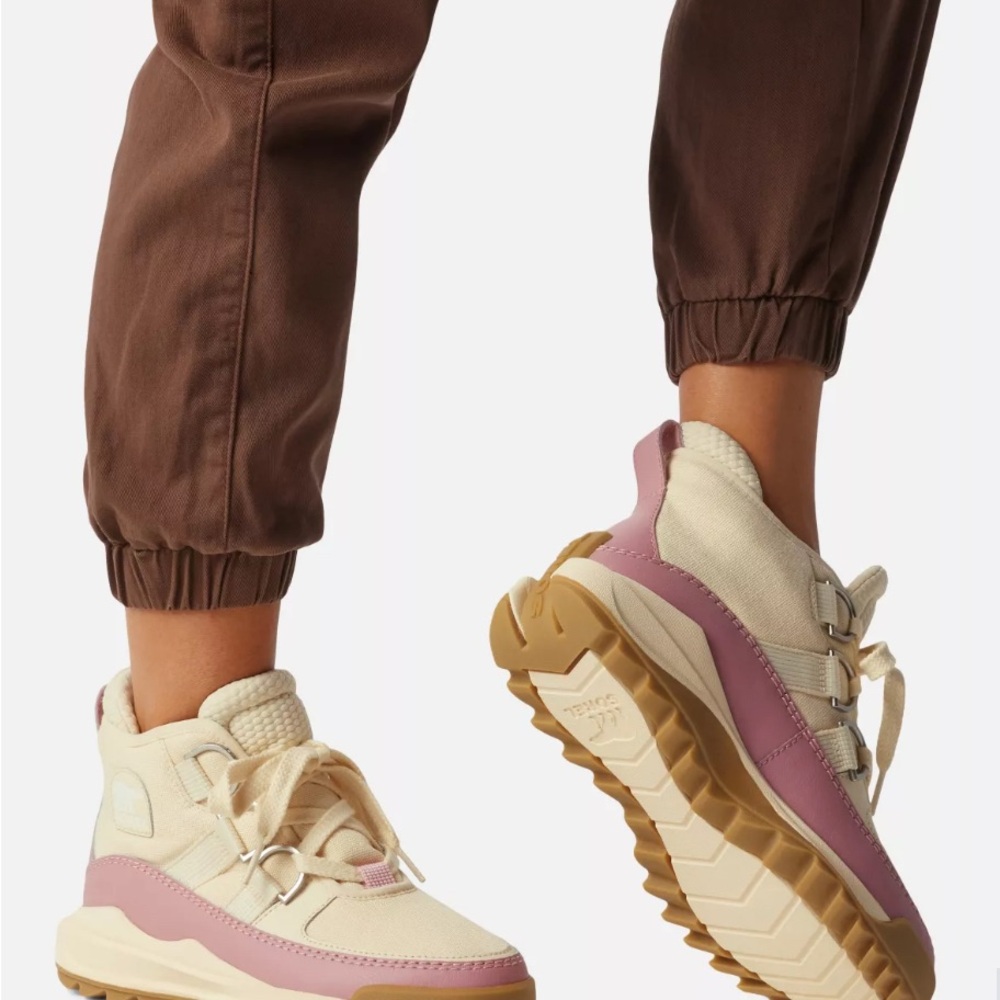 Sorel Cream and Pink Sneakers with Rugged Sole